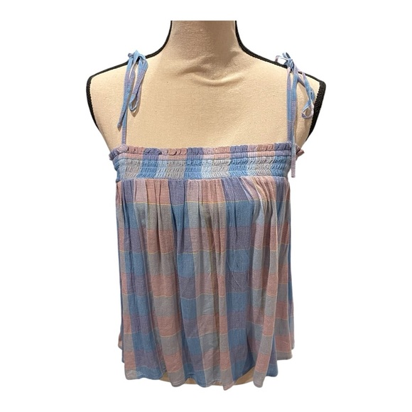Y2K pastel plaid boho stretchy flowy adjustable tie top festival fairy whimsy - Picture 1 of 6